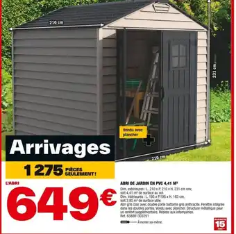 Brico Dépôt ABRI DE JARDIN EN PVC 4,41 M² offre
