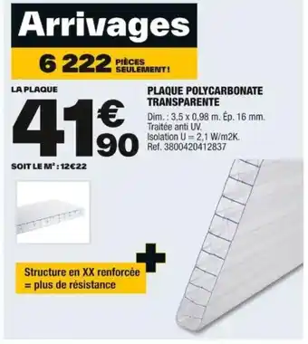 Brico Dépôt PLAQUE POLYCARBONATE TRANSPARENTE offre