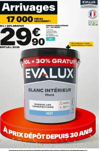 Brico Dépôt PEINTURE BLANCHE INTÉRIEURE 10 L + 30% GRATUIT offre