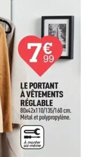 Centrakor LE PORTANT À VÊTEMENTS RÉGLABLE 80x42x110/135/160 cm. Métal et polypropylène. offre
