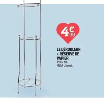 LE DÉROULEUR +RÉSERVE DE PAPIER 15x62 cm. Métal chromé.