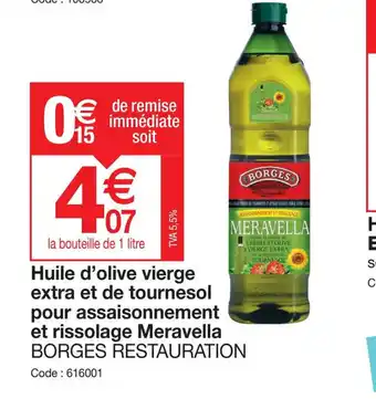 Huile d'olive vierge extra et de tournesol pour assaisonnement et rissolage Meravella BORGES RESTAURATION Code: 616001
