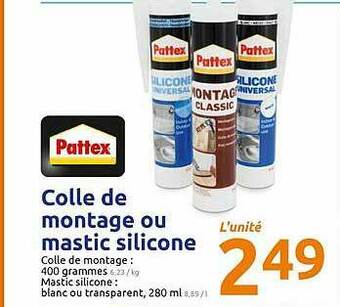 Action Colle De Montage Ou Mastic Silicone offre