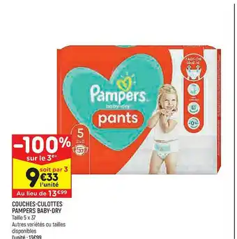 Leader Price Couches-culottes Pampers Baby-dry offre