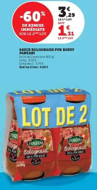 Super U SAUCE BOLOGNAISE PUR BOEUF PANZANI offre