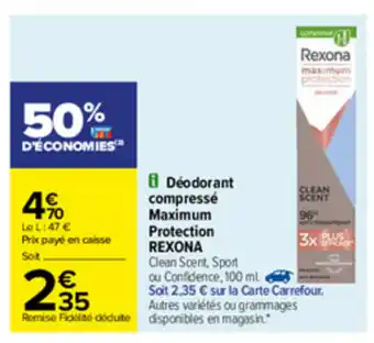 Carrefour Déodorant Compressé Maximum Protection Rexona offre