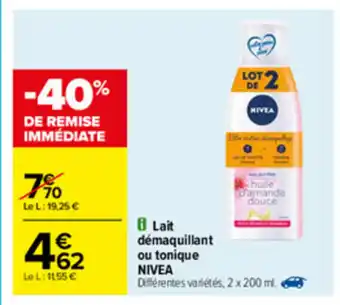 Carrefour Lait démaquillant ou tonique Nivea offre
