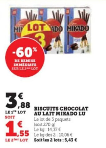 Super U BISCUITS CHOCOLAT AU LAIT MIKADO LU offre