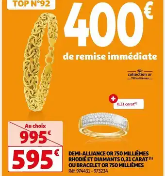 Auchan Demi-alliance or 750 millièmes rhodié et diamants 0,31 carat ou bracelet or 750 millièmes offre