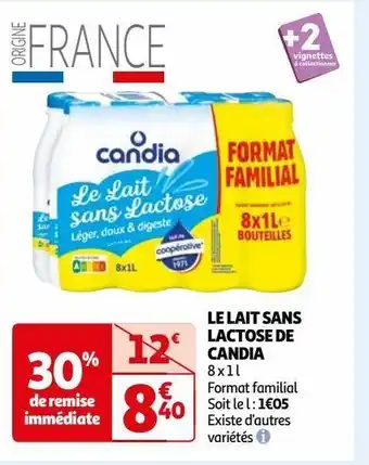 Auchan Le lait sans lactose de candia offre