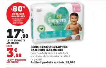 Super U COUCHES OU CULOTTES PAMPERS HARMONIE offre