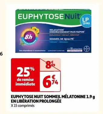 Auchan Euphytose nuit sommeil mélatonine 1.9 g en libération prolongée offre