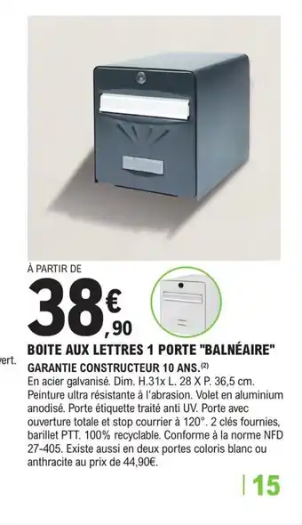 E.Leclerc Brico BOITE AUX LETTRES 1 PORTE "BALNÉAIRE" offre
