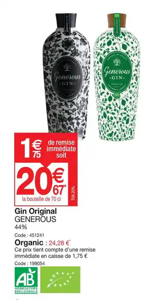 Promocash Gin Original GENEROUS offre