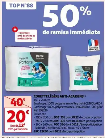 Auchan Couette légère anti-acariens offre