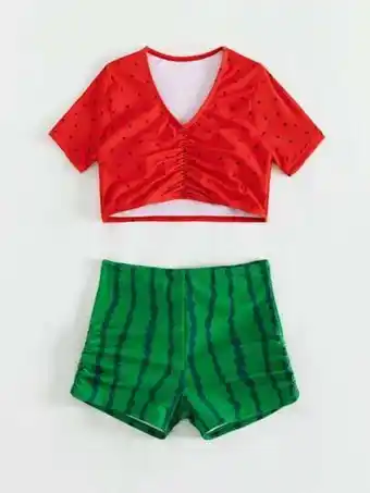 Fille bikini à imprimé pastèque à ruché