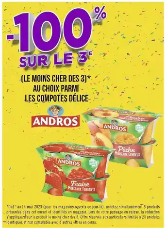Andros -100% sur le 3e au choix parmi les compotes délice andros