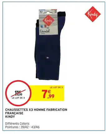 Intermarché Kindy chaussettes x3 homme fabrication française offre