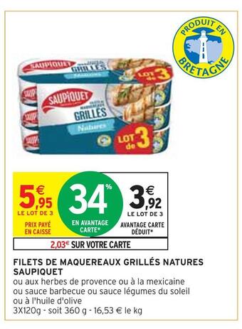 Intermarché Saupiquet filets de maquereaux grillés natures offre