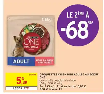 Intermarché Purina one croquettes chien mini adulte au boeuf one offre