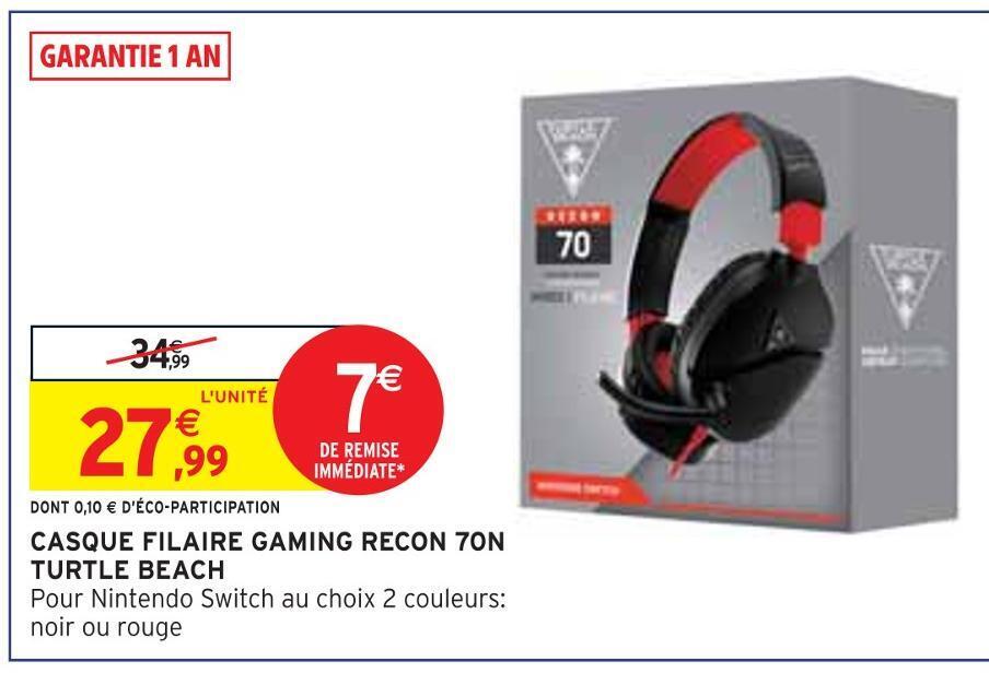 Promo Turtle beach casque filaire gaming recon 70n chez Intermarché
