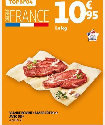 Auchan Viande bovine : basse côte avec os offre
