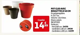 Auchan Pot cleo avec roulettes ø 40 cm offre