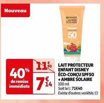 Auchan Supermarché Lait protecteur enfant disney éco-conçu spf50 + ambre solaire offre