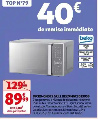 Auchan Micro-ondes grill beko mgc20130sb offre