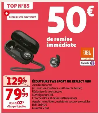 Auchan Écouteurs tws sport jbl reflect mini offre