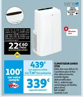 Auchan Climatiseur saneo 2729 offre