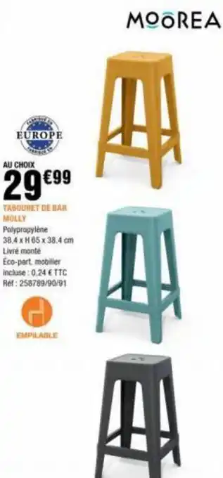 La Foir'Fouille MOOREA TABOURET DE BAR MOLLY offre