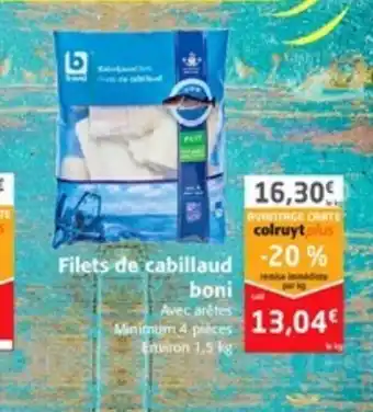 Colruyt Filets de cabillaud boni offre
