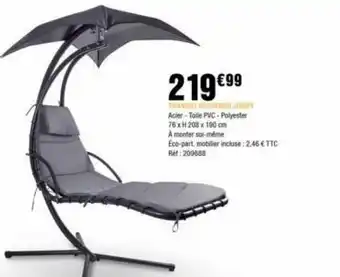 La Foir'Fouille TRANSAT SUSPENDU JIMMY Acier-Toile PVC-Polyester 76 xH 208 x 190 cm offre