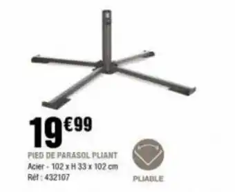 La Foir'Fouille PIED DE PARASOL PLIANT Acier-102 x H 33 x 102 cm Ref: 432107 offre