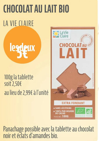 La Vie Claire CHOCOLAT AU LAIT BIO offre