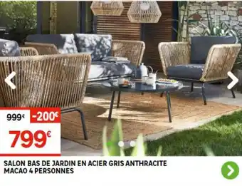 Leroy Merlin SALON BAS DE JARDIN EN ACIER GRIS ANTHRACITE MACAO 4 PERSONNES offre