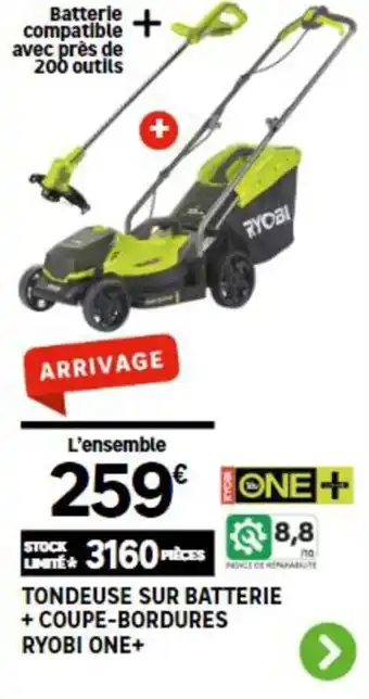 Leroy Merlin TONDEUSE SUR BATTERIE + COUPE-BORDURES RYOBI ONE+ offre