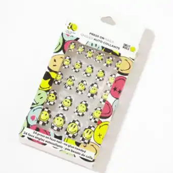 Faux ongles autocollants à carreaux smiley world® - lot de 24