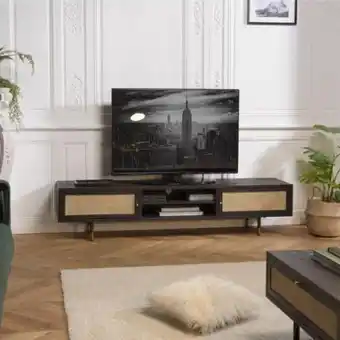 Meuble tv noir 2 niches 2 portes cannage yanis