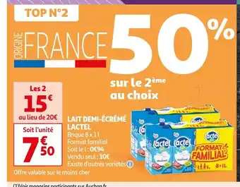 Auchan Supermarché Lactel lait demi-écrémé offre