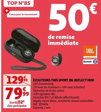 Auchan Jbl écouteurs tws sport reflect mini offre