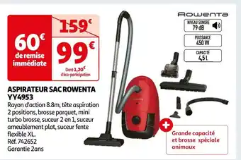 Auchan Rowenta aspirateur sac yy4953 offre