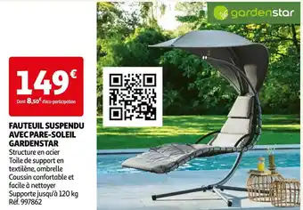 Auchan Gardenstar fauteuil suspendu avec pare-soleil offre