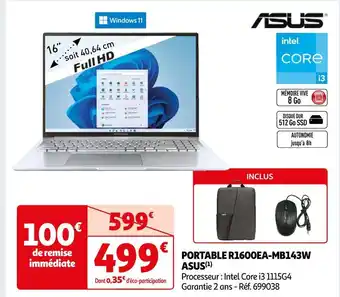 Auchan Asus portable r1600ea-mb143w offre