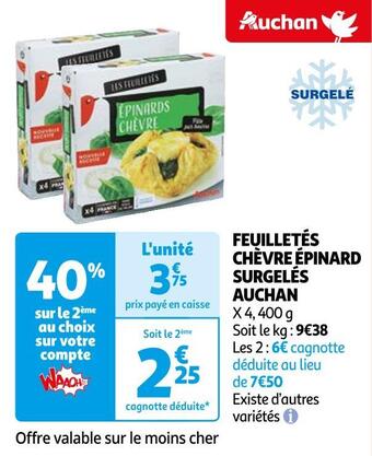 Auchan Auchan feuilletés chèvre épinard surgelés offre