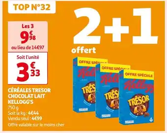 Auchan Supermarché Kellogg's céréales tresor chocolat lait offre