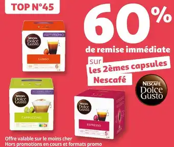 Auchan Nescafé 60% de remise immédiate sur les 2èmes capsules nescafé offre