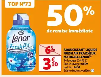 Auchan Lenor adoucissant liquide fresh air fraicheur matinale(1) offre