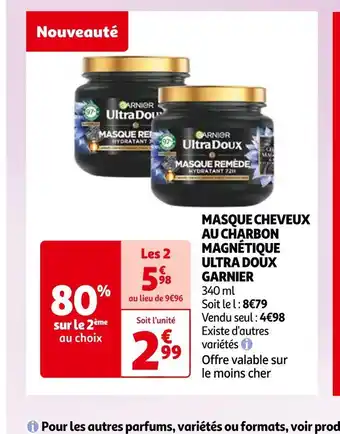 Auchan Garnier masque cheveux au charbon magnétique ultra doux offre